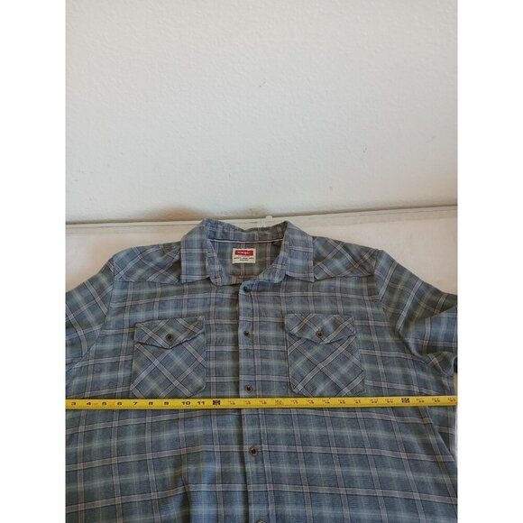 Wrangler Mens 2XL Casual Button Up Shirt Flannel Blue Plaid Long Sleeve Pockets - Picture 5 of 10